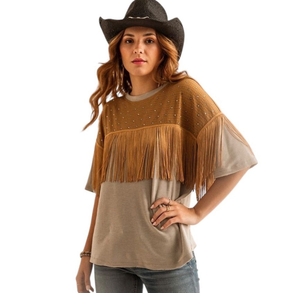 Buckle Sterling & Stitch Fringe Western Top Boho Festival Cowgirl Womens Size L